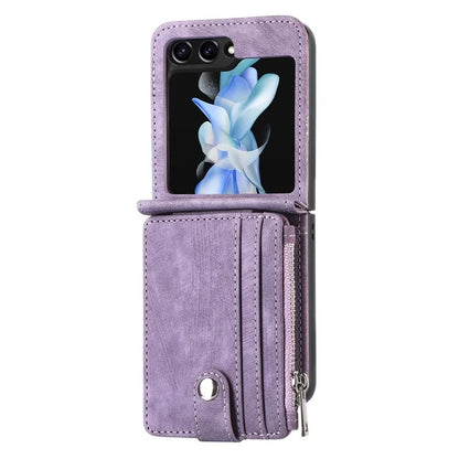 For Samsung Galaxy Z Flip6 5G Case Kickstand Retro Leather Phone Cover Zipper Card Holder
