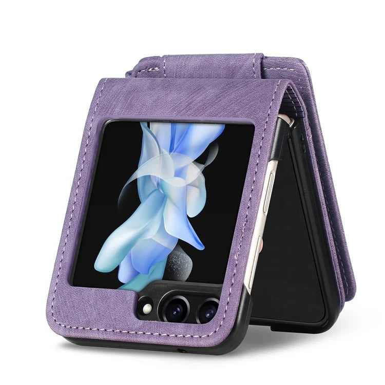 For Samsung Galaxy Z Flip6 5G Case Kickstand Retro Leather Phone Cover Zipper Card Holder