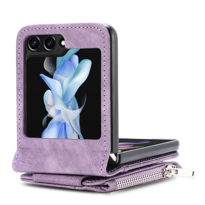 For Samsung Galaxy Z Flip6 5G Case Kickstand Retro Leather Phone Cover Zipper Card Holder