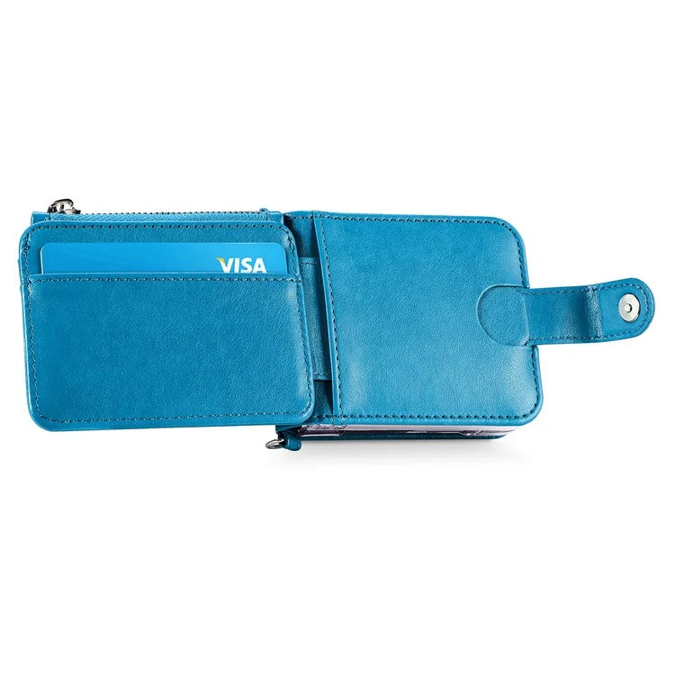 For Samsung Galaxy Z Flip6 5G Case Zipper Card Holder Leather Phone Cover with Long Strap