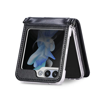 For Samsung Galaxy Z Flip6 5G Case Zipper Card Holder Leather Phone Cover with Long Strap