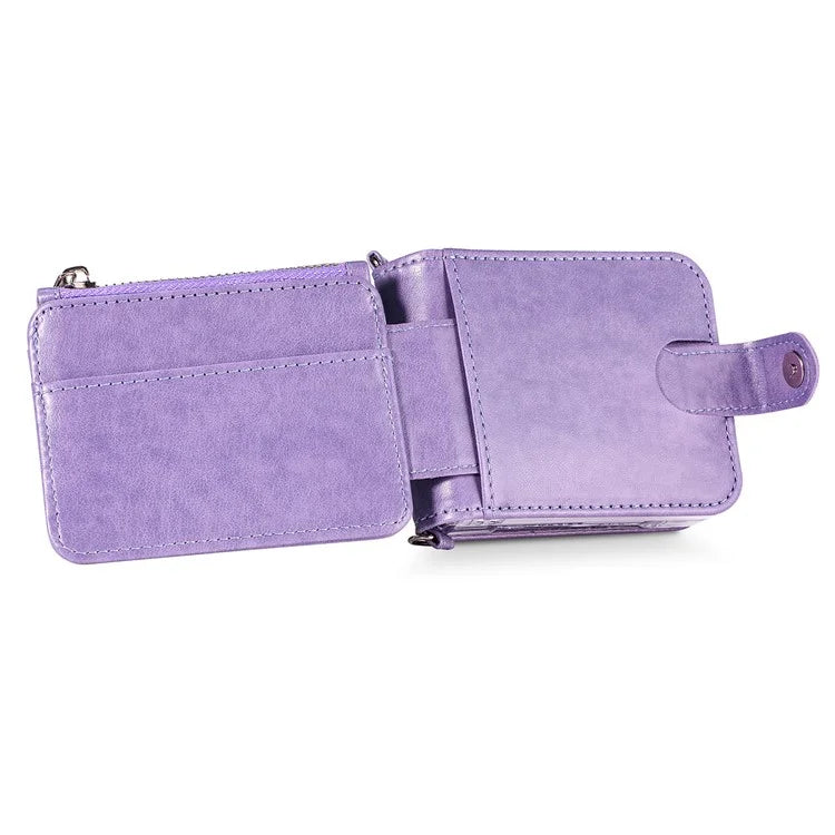 For Samsung Galaxy Z Flip6 5G Case Zipper Card Holder Leather Phone Cover with Long Strap