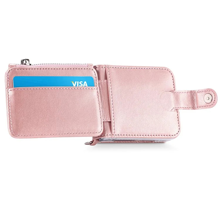 For Samsung Galaxy Z Flip6 5G Case Zipper Card Holder Leather Phone Cover with Long Strap