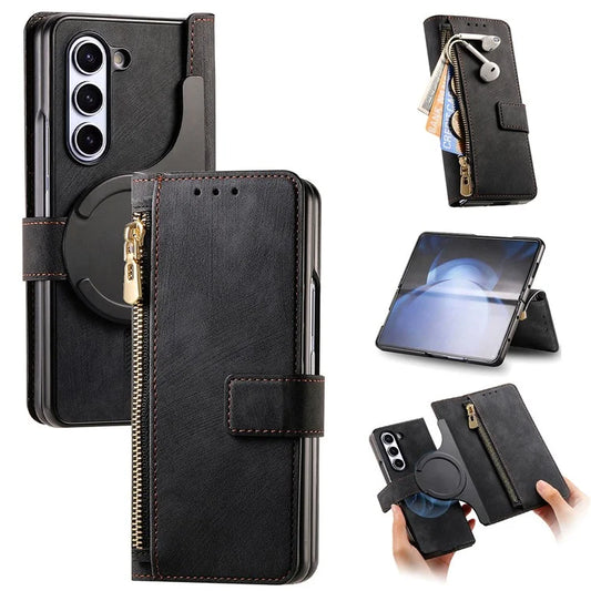 For Samsung Galaxy Z Fold6 5G Case Detachable PU+TPU Wallet Phone Cover with Zipper Pouch