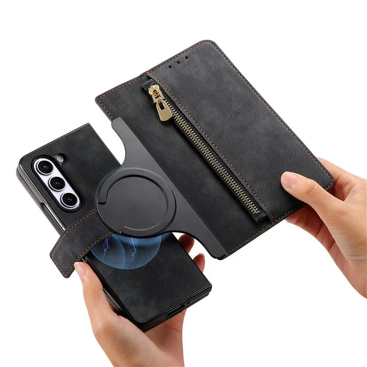 For Samsung Galaxy Z Fold6 5G Case Detachable PU+TPU Wallet Phone Cover with Zipper Pouch