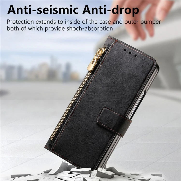 For Samsung Galaxy Z Fold6 5G Case Detachable PU+TPU Wallet Phone Cover with Zipper Pouch