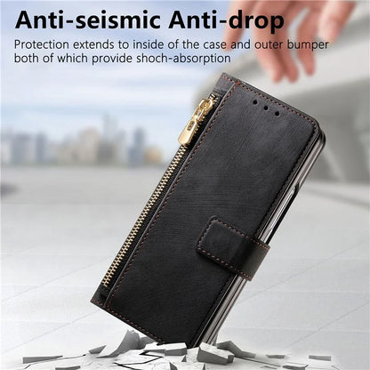 For Samsung Galaxy Z Fold6 5G Case Detachable PU+TPU Wallet Phone Cover with Zipper Pouch
