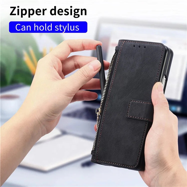 For Samsung Galaxy Z Fold6 5G Case Detachable PU+TPU Wallet Phone Cover with Zipper Pouch