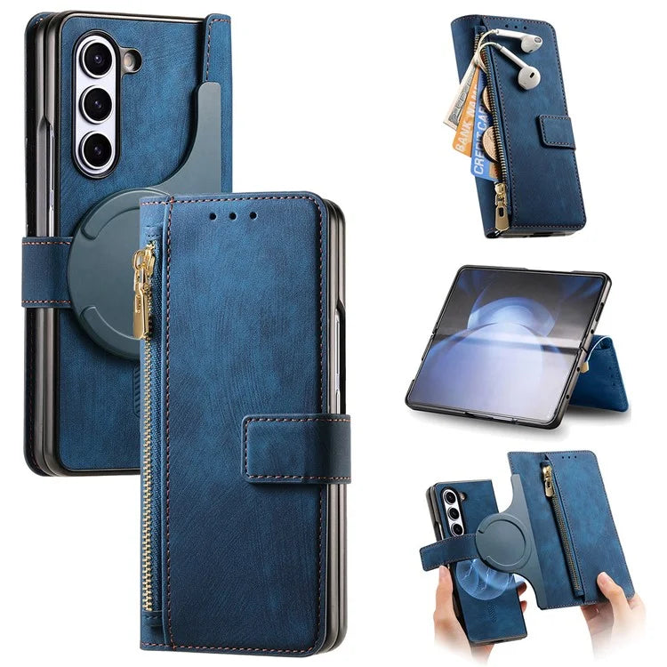 For Samsung Galaxy Z Fold6 5G Case Detachable PU+TPU Wallet Phone Cover with Zipper Pouch