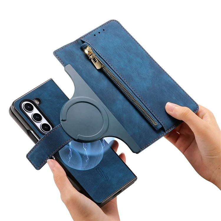 For Samsung Galaxy Z Fold6 5G Case Detachable PU+TPU Wallet Phone Cover with Zipper Pouch