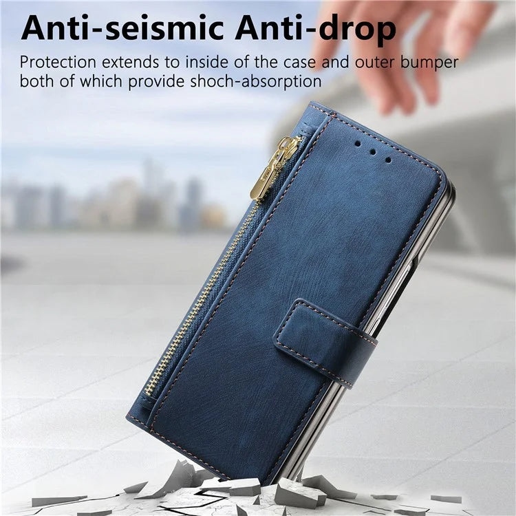 For Samsung Galaxy Z Fold6 5G Case Detachable PU+TPU Wallet Phone Cover with Zipper Pouch