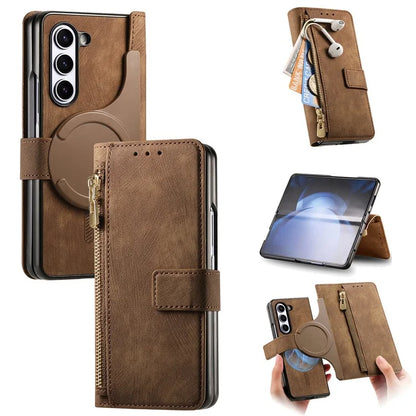 For Samsung Galaxy Z Fold6 5G Case Detachable PU+TPU Wallet Phone Cover with Zipper Pouch