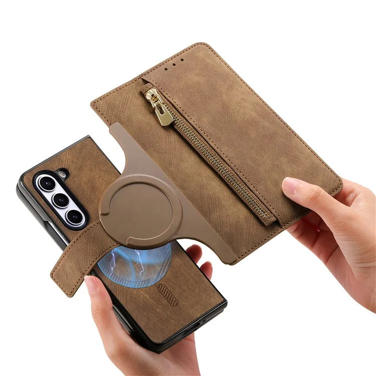 For Samsung Galaxy Z Fold6 5G Case Detachable PU+TPU Wallet Phone Cover with Zipper Pouch