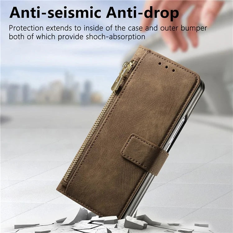 For Samsung Galaxy Z Fold6 5G Case Detachable PU+TPU Wallet Phone Cover with Zipper Pouch