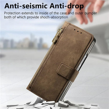For Samsung Galaxy Z Fold6 5G Case Detachable PU+TPU Wallet Phone Cover with Zipper Pouch