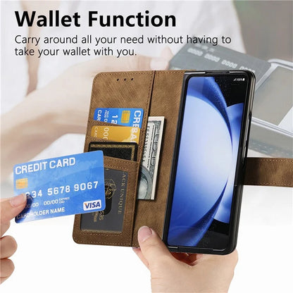 For Samsung Galaxy Z Fold6 5G Case Detachable PU+TPU Wallet Phone Cover with Zipper Pouch