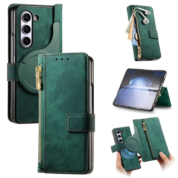 For Samsung Galaxy Z Fold6 5G Case Detachable PU+TPU Wallet Phone Cover with Zipper Pouch