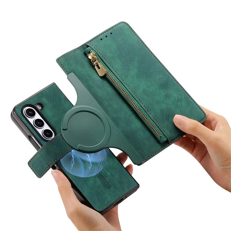 For Samsung Galaxy Z Fold6 5G Case Detachable PU+TPU Wallet Phone Cover with Zipper Pouch