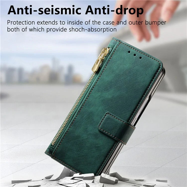 For Samsung Galaxy Z Fold6 5G Case Detachable PU+TPU Wallet Phone Cover with Zipper Pouch