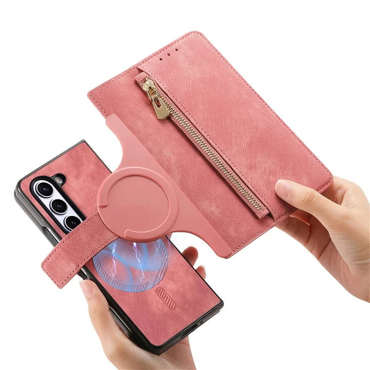 For Samsung Galaxy Z Fold6 5G Case Detachable PU+TPU Wallet Phone Cover with Zipper Pouch