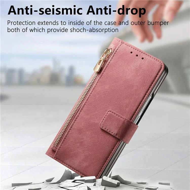 For Samsung Galaxy Z Fold6 5G Case Detachable PU+TPU Wallet Phone Cover with Zipper Pouch