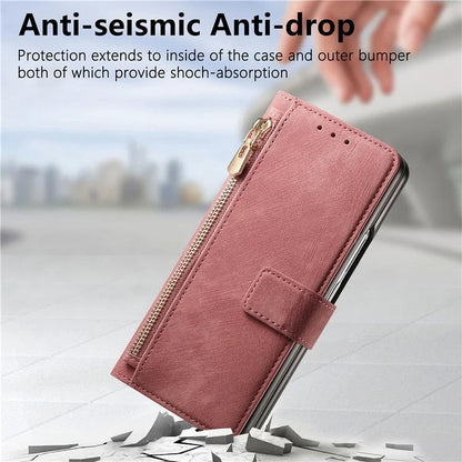 For Samsung Galaxy Z Fold6 5G Case Detachable PU+TPU Wallet Phone Cover with Zipper Pouch