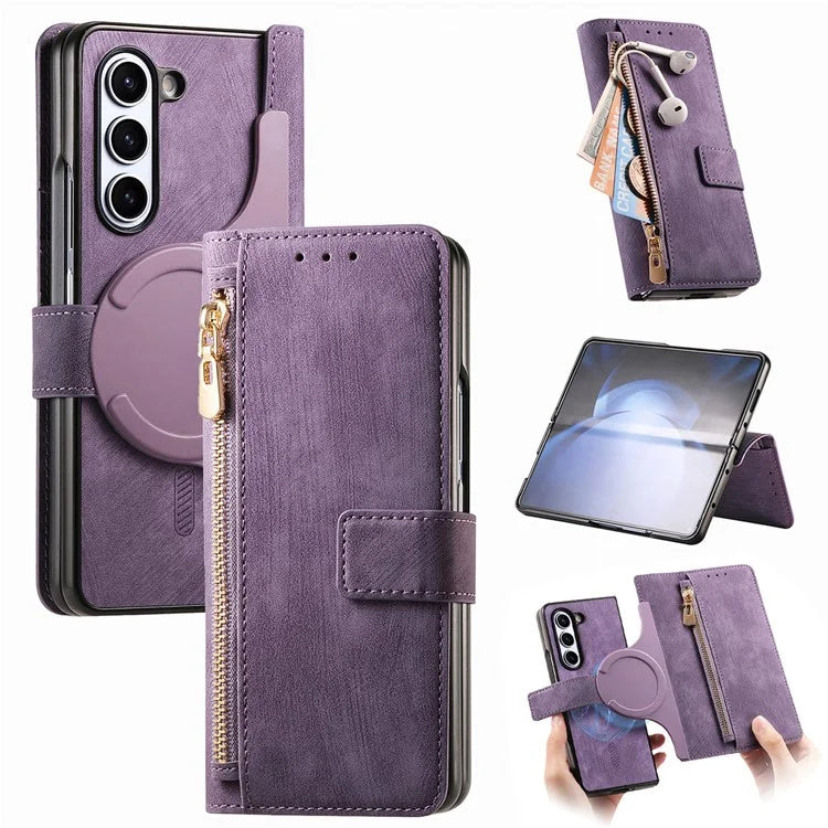 For Samsung Galaxy Z Fold6 5G Case Detachable PU+TPU Wallet Phone Cover with Zipper Pouch