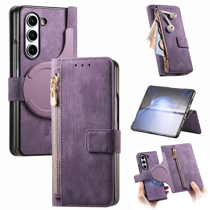 For Samsung Galaxy Z Fold6 5G Case Detachable PU+TPU Wallet Phone Cover with Zipper Pouch