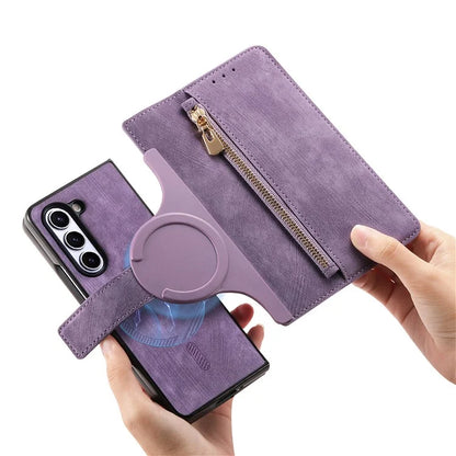 For Samsung Galaxy Z Fold6 5G Case Detachable PU+TPU Wallet Phone Cover with Zipper Pouch