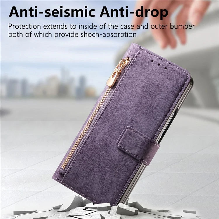 For Samsung Galaxy Z Fold6 5G Case Detachable PU+TPU Wallet Phone Cover with Zipper Pouch