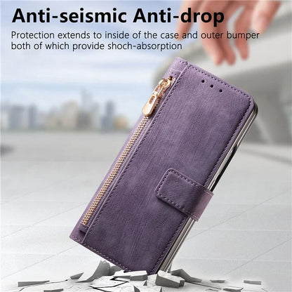 For Samsung Galaxy Z Fold6 5G Case Detachable PU+TPU Wallet Phone Cover with Zipper Pouch
