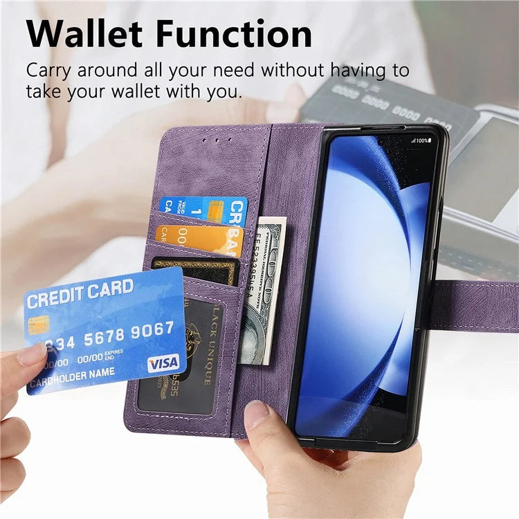 For Samsung Galaxy Z Fold6 5G Case Detachable PU+TPU Wallet Phone Cover with Zipper Pouch