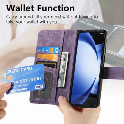 For Samsung Galaxy Z Fold6 5G Case Detachable PU+TPU Wallet Phone Cover with Zipper Pouch