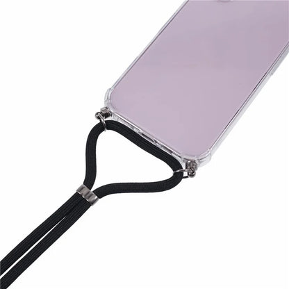 For iPhone 16 Plus Case Four Corners Anti-Drop Clear TPU Phone Cover with Strap (Large Lens Hole)
