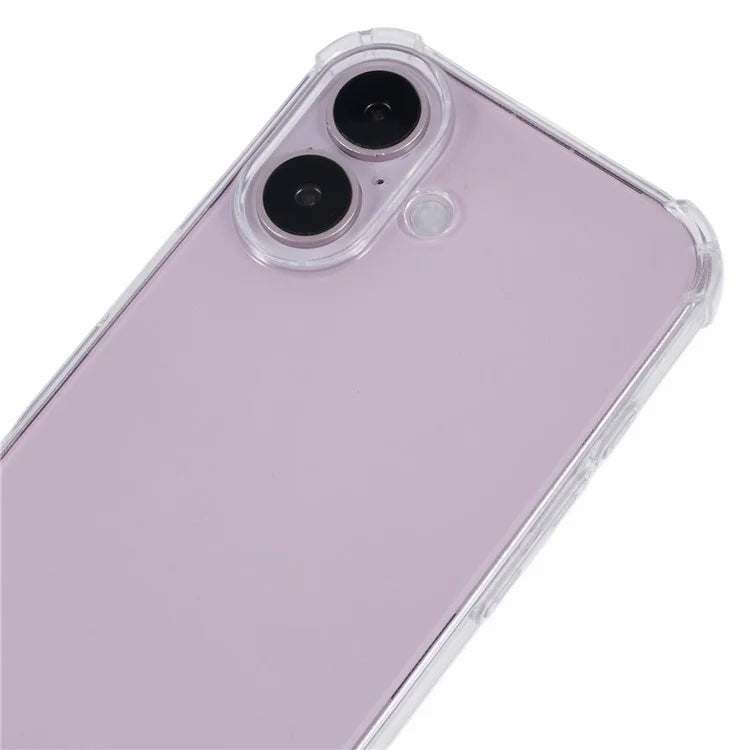 For iPhone 16 Plus Case Four Corners Anti-Drop Clear TPU Phone Cover with Strap (Large Lens Hole)