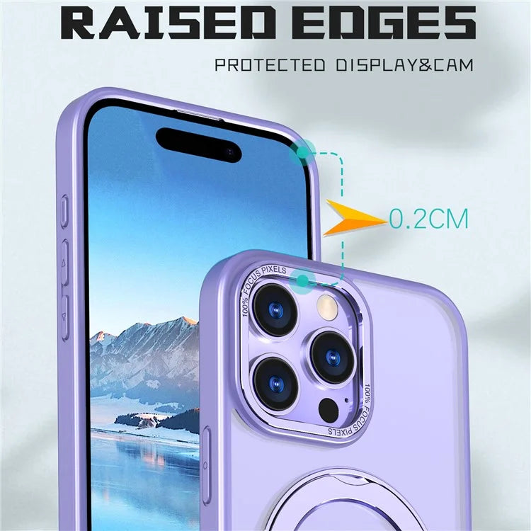 For iPhone 16 Pro Max Magnetic Case TPU+Acrylic Kickstand Phone Cover
