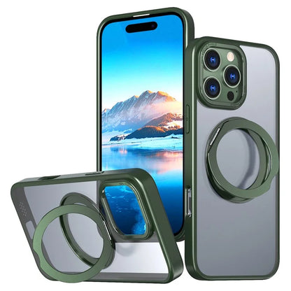 For iPhone 16 Pro Max Magnetic Case TPU+Acrylic Kickstand Phone Cover