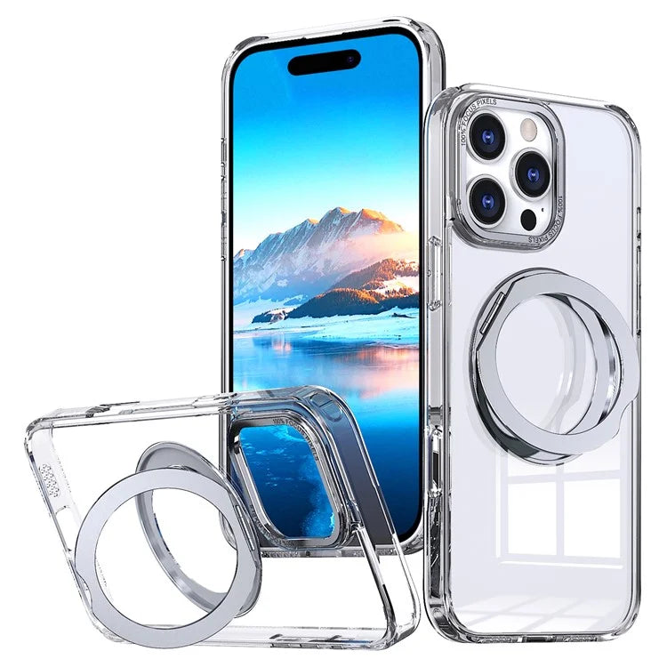 For iPhone 16 Pro Max Magnetic Case TPU+Acrylic Kickstand Phone Cover