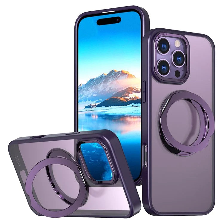 For iPhone 16 Pro Max Magnetic Case TPU+Acrylic Kickstand Phone Cover