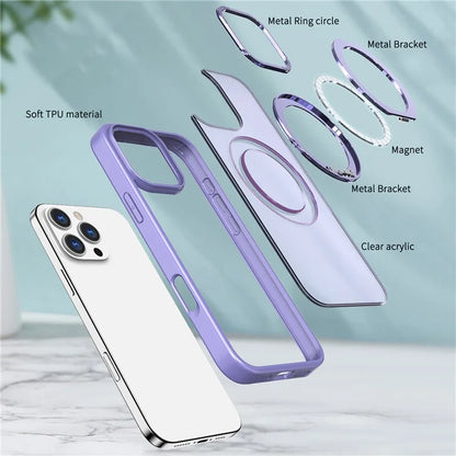 For iPhone 16 Pro Case TPU+Acrylic Kickstand Phone Cover Compatible with MagSafe