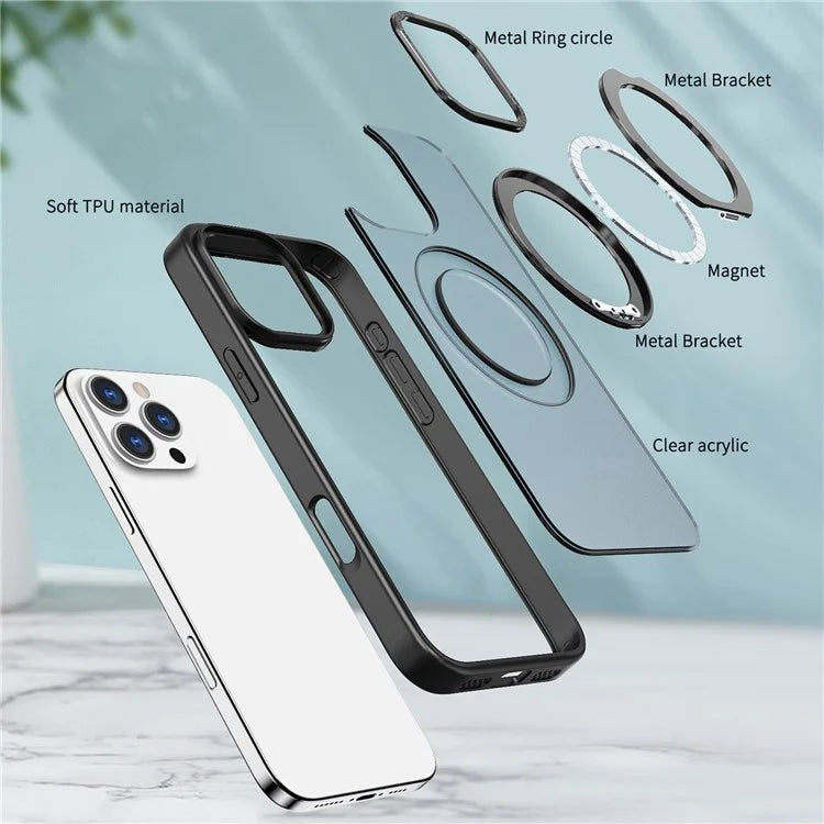 For iPhone 16 Pro Case TPU+Acrylic Kickstand Phone Cover Compatible with MagSafe