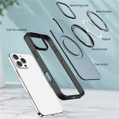 For iPhone 16 Pro Case TPU+Acrylic Kickstand Phone Cover Compatible with MagSafe