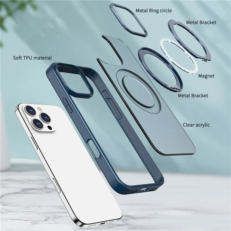 For iPhone 16 Pro Case TPU+Acrylic Kickstand Phone Cover Compatible with MagSafe