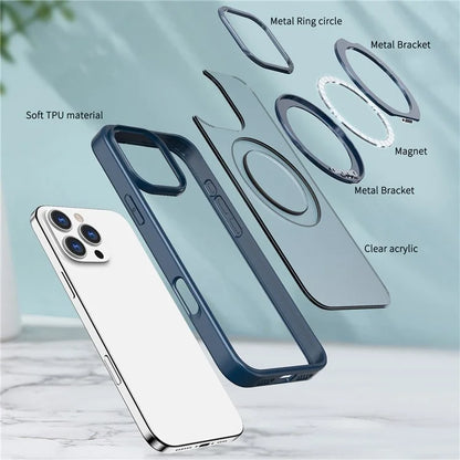 For iPhone 16 Pro Case TPU+Acrylic Kickstand Phone Cover Compatible with MagSafe