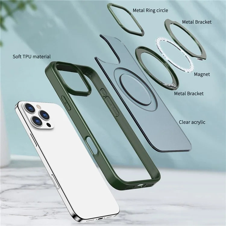 For iPhone 16 Pro Case TPU+Acrylic Kickstand Phone Cover Compatible with MagSafe