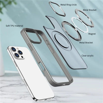 For iPhone 16 Pro Case TPU+Acrylic Kickstand Phone Cover Compatible with MagSafe