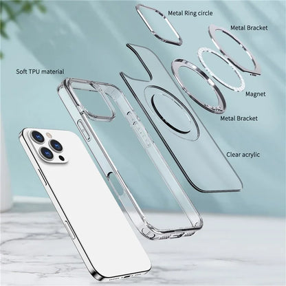 For iPhone 16 Pro Case TPU+Acrylic Kickstand Phone Cover Compatible with MagSafe