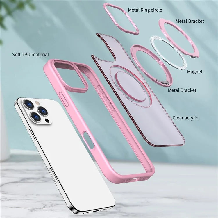 For iPhone 16 Pro Case TPU+Acrylic Kickstand Phone Cover Compatible with MagSafe