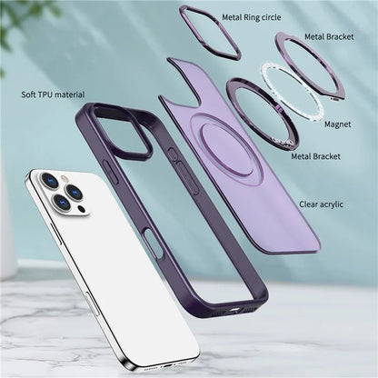 For iPhone 16 Pro Case TPU+Acrylic Kickstand Phone Cover Compatible with MagSafe