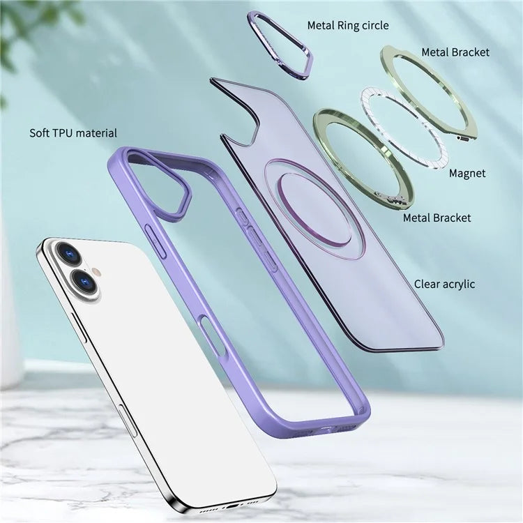 For iPhone 16 Plus Case Compatible with MagSafe TPU+Acrylic Kickstand Phone Cover